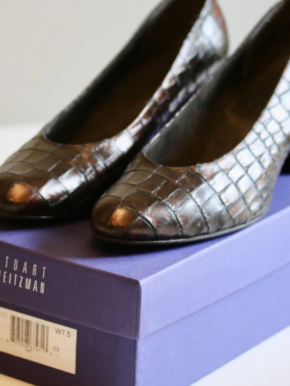 Stuart Weitzman Tilting Pumps Womens 7.5W Rye Glossy Croco Bronze Metallic heels